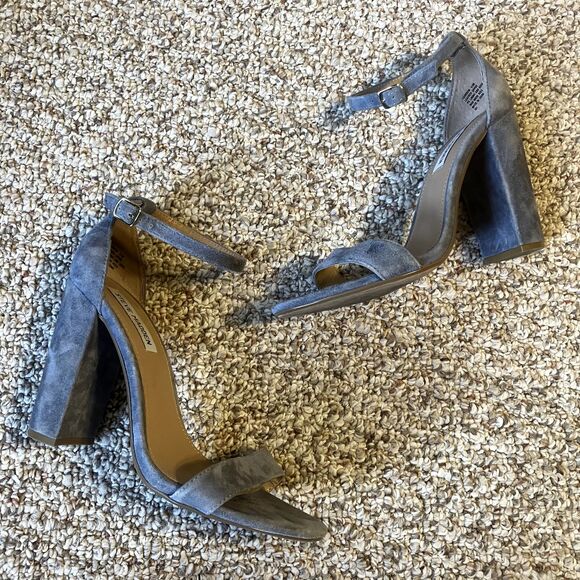 STEVE MADDEN Carrson Blue Suede Ankle Strap Open Toe Block Heels Size 9.5 - Picture 3 of 10